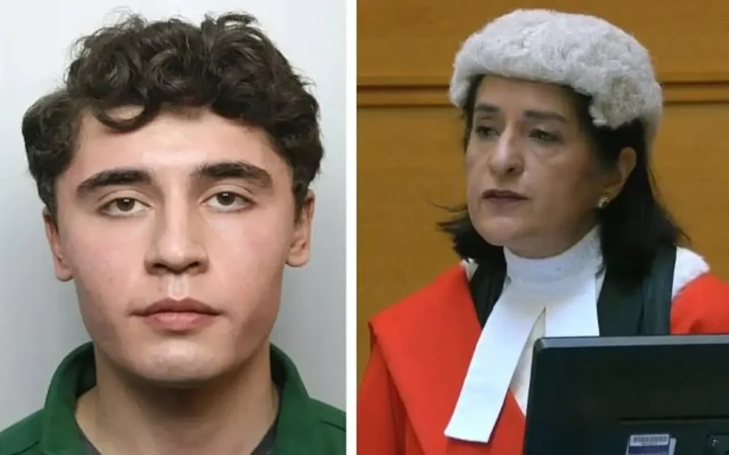 Daniel Khalife (undated police photo); Justice Bobbie Cheema-Grubb delivering summary and sentence in the Khalife case, Feb. 3, 2025 (Screenshot)